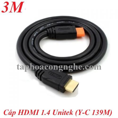 Unitek 98542 Y-C139M chuẩn 1.4 dây tròn 3M 4k Màu Đen Cáp Hdmi chống nhiễu 30098542